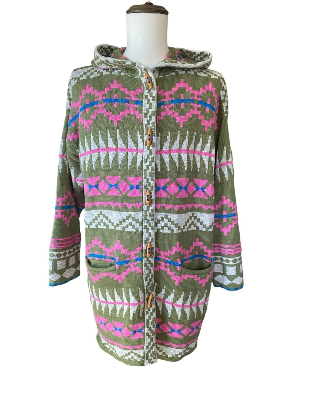 Sundance Hooded Southwestern Cardigan Sweater Coat SZ L Boho Aztec
